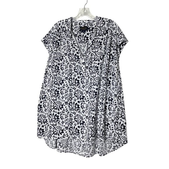 Pendleton Women's Short Sleeve White & Black Floral Print Rayon Tunic Top Size L - Picture 2 of 8